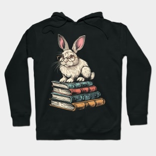 Vintage Rabbit Reading Bunny With Glasses Happy Easter Hoodie